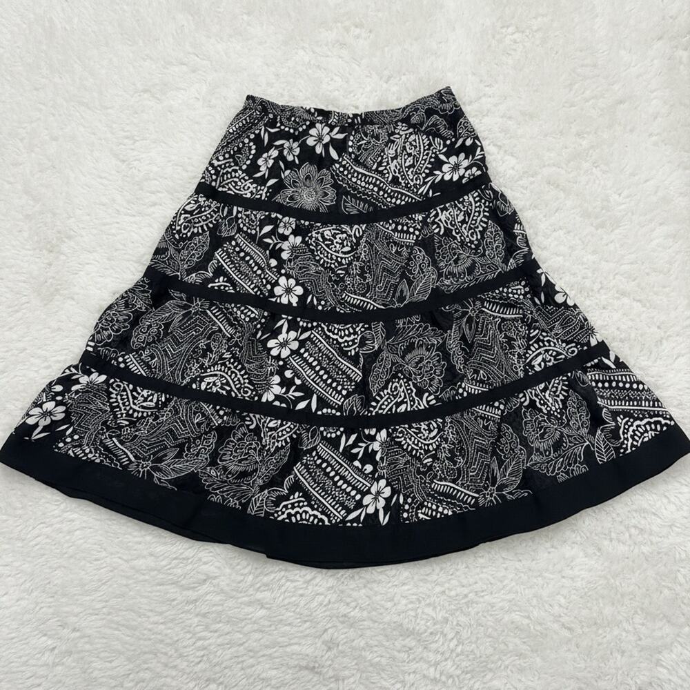 Draper's & Damon's Women's Black White Tiered Floral Sheer Midi Skirt Sz M
 b82